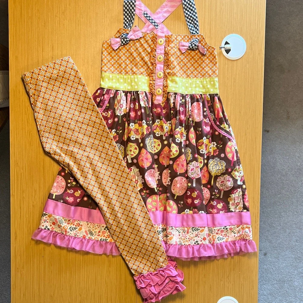EUC MATILDA JANE TWO PIECE outfit. Colorful Kids Dress with Leggings.